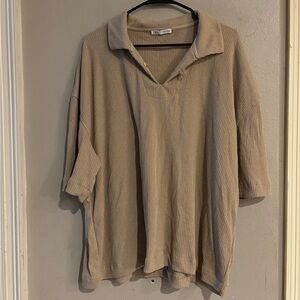Zara Beige Ribbed Knit Polo